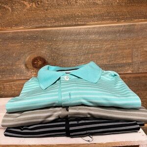 Lot Of 3 Greg Norman Shirt Mens Polo Play Dry Shark Five Iron XL Golf Stripe